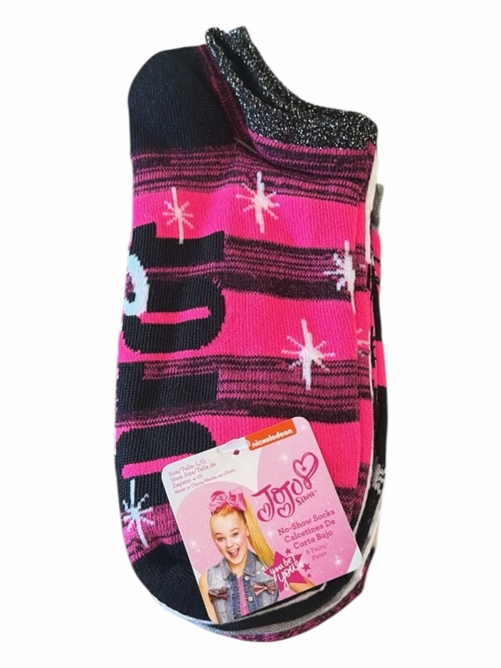 JoJo Siwa Girls No-Show Sock 6-Pack - Pink, Black, White